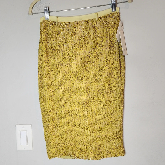 NWT Robert Rodriguez Yellow Citron Sequin Pencil Skirt women's size 0 - Picture 16 of 17